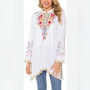 AK Embroidery Mexican Bohemian Long Sleeve Shirt/Tunic NWT